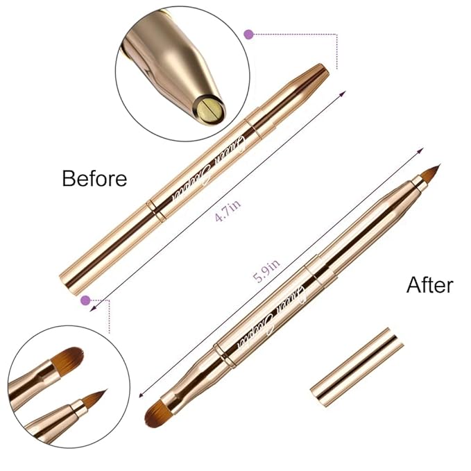 Retractable Dual End Lip Brush Concealer Brush with Cap, Lipstick Eyeshadow Foundation Makeup Brushes Gold, Black, Purple