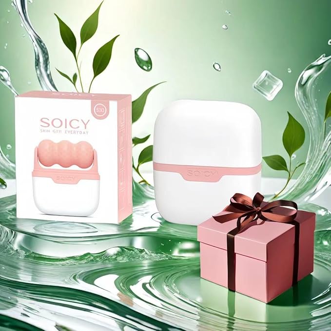 Ice Roller for Face with Gua Sha, Travel ice Roller Cold Therapy Tools, Cold Facial Ice Roller Massager for Eye Puffiness, Migraine, TMJ Pain Relief & Minor Injury (Pink)