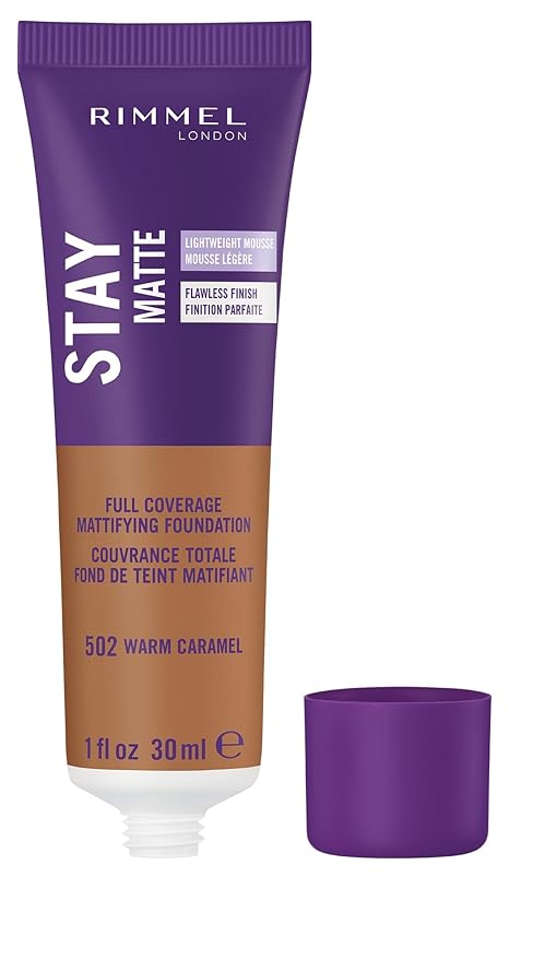 Rimmel London Stay Matte Liquid Mousse - 502 Warm Caramel - Foundation, Lightweight, Shine Control, Oil-Free, 1oz