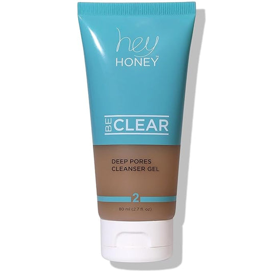 Hey Honey Skincare Be Clear - Acne Control Deep Pores Cleansing Gel | Propolis, Green Tea Oil, Camellia | Exfoliates, Unclogs Pores, Balances Oil Production | Fast Acting & Long Lasting | 2.7 Oz