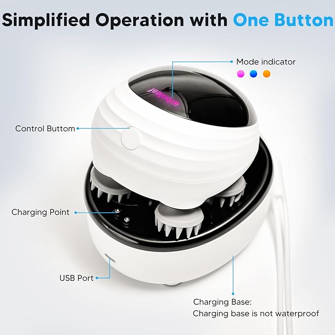 arboleaf Scalp Massager Electric, Portable Head Massager Scalp Stress Relax, Waterproof Rechargeable 6 in 1 Hair Massage, Ideal for Relaxation and Wellness, Gifts for Her and Him