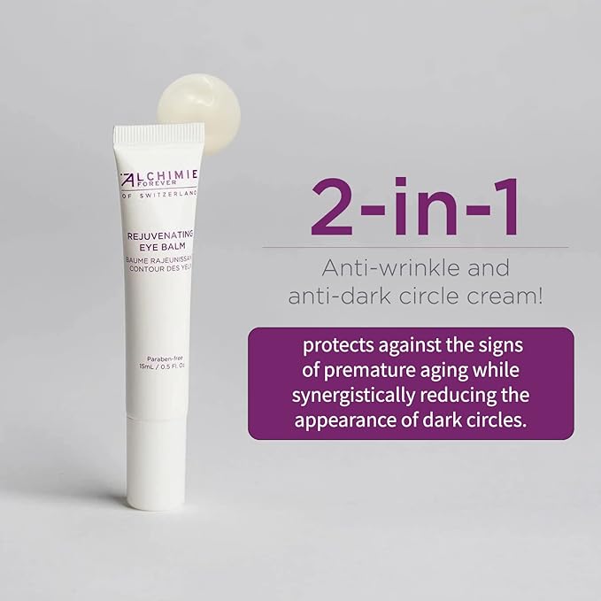 Alchimie Forever Rejuvenating Eye Balm | Hydrating Anti-Aging Eye Cream with Jojoba and Cocoa Butter, European Blueberries, Vitamin K | Reduce Dark Under Eye Circles and Premature Aging | 0.5 fl oz