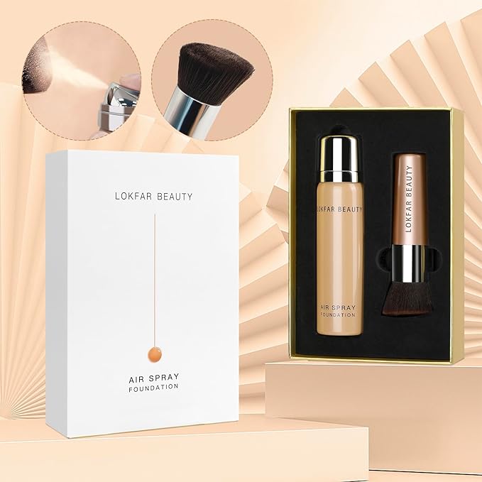 AirBrush Foundation Spray, Silky Mist Foundation Spray Makeup Set with Brush, Full Coverage Foundation for Smooth Radiant Finish, Formula Breathable Lightweight Hydrating | #05 Sand