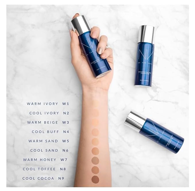 NV BB Perfecting Mist Foundation Buildable Coverage Professional Airbrush Makeup with Plant-based Stem Cell Polypeptides, Vitamins A, D, E and Aloe, 1.5 ounces, Warm Honey