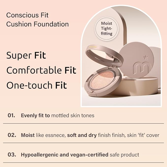 MOONSHOT KOREA Conscious Fit Cushion Foundation Flawless Coverage,Glass skin,Long-Lasting, Lightweight, Buildable Coverage,k-beauty (15N Cosmic Cream, [refill] Conscious Fit Cushion)