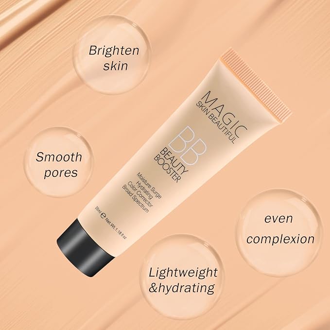 Boobeen Hydrating BB Cream, Full-Coverage Foundation & Concealer, Color Correcting Tinted Moisturizer for All Skin Types - Evens Skin Tone (Ivory White)