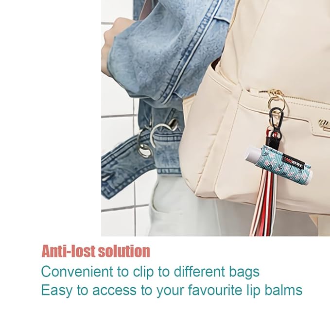 3PCS Lip Balm Holder Sleeves Chapstick Holder Keychain Lip Gloss Holder Keychain Elastic Sleeves (Black/light blue strip/dark blue strip)