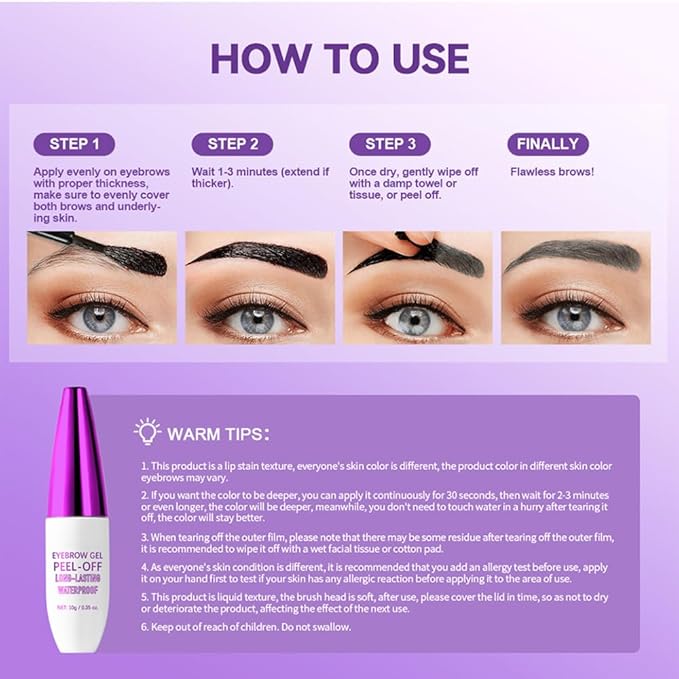 2Pcs Peel Off Eyebrow Tint Gel - Waterproof & Sweatproof All-Day Wear, Transfer-Resistant Tattoo Effect, All Skin Types + Mother’s Day Gift Set, 04#Gray Brown