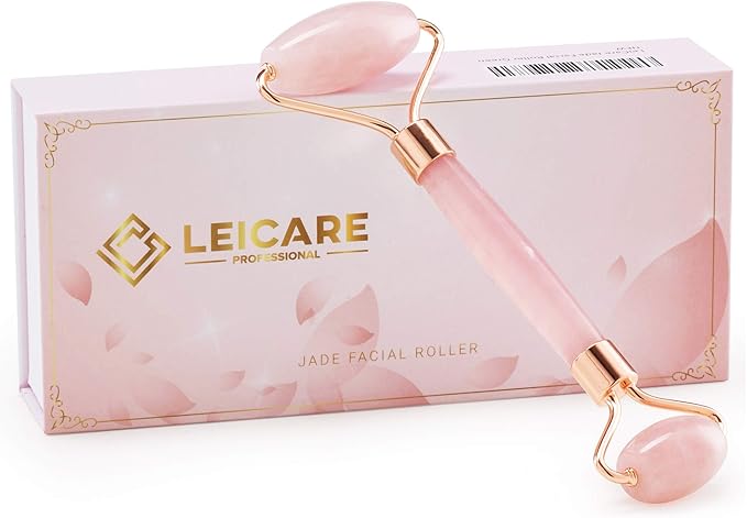 Jade Roller for Face - Rose Quartz Face Roller Skin Care - Stone Facial Roller, Face Massager for Women, Relieve Stress, Remove Wrinkles Eye Puffiness