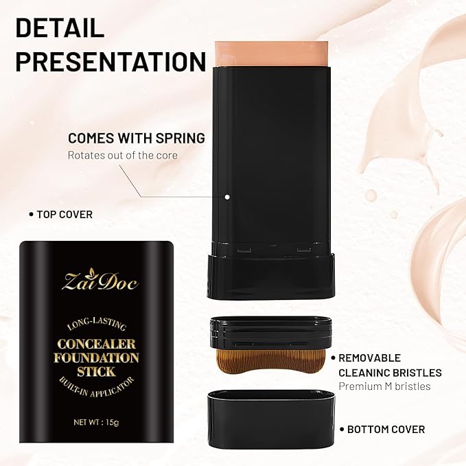 Long-Lasting Concealer Foundation Stick, Creamy Full Coverage, Hydrating Olive & Camellia Formula for Dark Circles & Blemishes, 2.09 oz (07#)