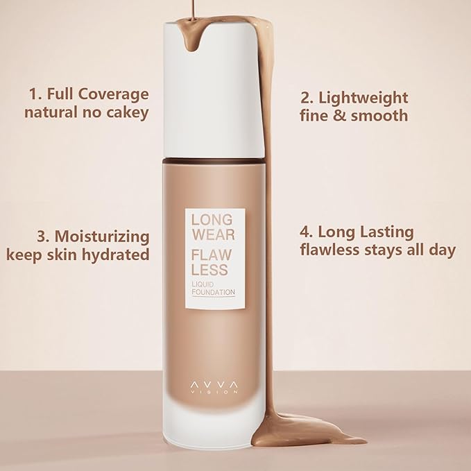 Liquid Foundation Makeup Natural True Skin Tone Full Coverage Concealer Flawless Complexion Blendable Longwear, 104, 1 fl. oz.