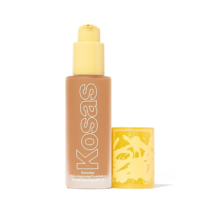 Kosas Revealer Skin-Improving Foundation with SPF 25 Protection - Hydrate, Brighten, Soothe, Plump, Protect Skin - Smoothing Texture, Natural Finish and Clean Formula - Medium Tan Warm 250