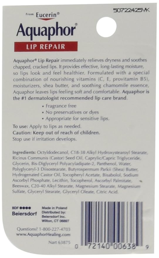 Aquaphor Lip Repair Tube Blister Card, 0.35 Ounce (Pack of 4)