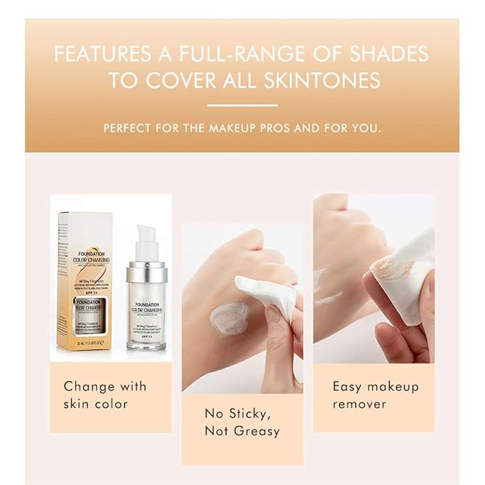 TLM Concealer Cover Cream, Flawless Colour Changing Foundation Makeup, Warm Skin Tone Foundation liquid Base Nude Face Moisturizing Liquid Cover Concealer for Women and Girls