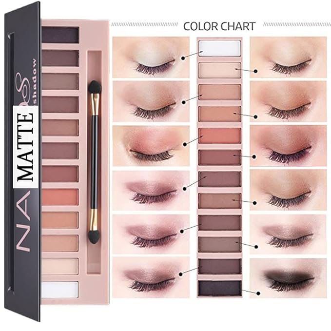 All in One Makeup Kit For Girls12 Colors Naked Eyeshadow Palette, Nude Foundation Face Primer, Makeup Brush, Makeup Sponge, Eyebrow Soap Kit Brows Gel, Winged Eyeliner Stamp Makeup Set (SetA)
