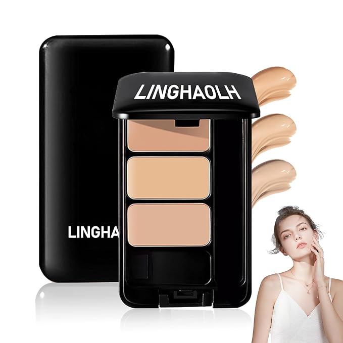 3 Colors Corrector Palette,Full Coverage Cream Concealer Liquid Foundation with Brush,Waterproof Color Correcting Concealer Long Lasting Foundation Contour Makeup Palette for Women