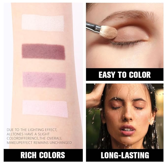 evpct Eyeshadow Quad Palette, Nude Pink Dark Mauve Plum Voilet Lavender Purple Glitter Shimmer Metallic Matte High Pigment Mini Eye shadow Palette Makeup for older Women, Vegan Cruelty-free, Romance