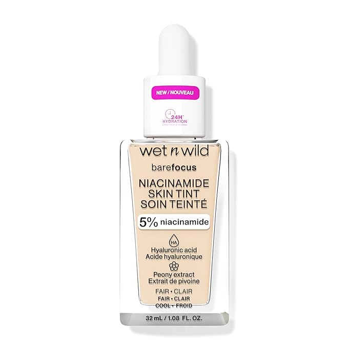 wet n wild Bare Focus Skin Tint, 5% Niacinamide Enriched, Buildable Sheer Lightweight Coverage, Natural Radiant Finish, Hyaluronic & Vitamin Hydration Boost, Cruelty-Free & Vegan - Fair