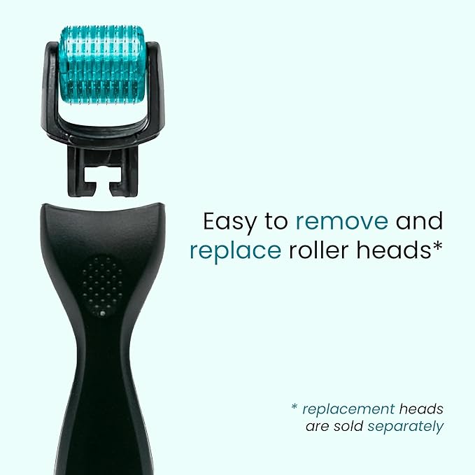 Gin Amber Beauty Derma Roller with Replaceable Head Design – 192 Real individual needles, Micro Needling Roller for Face, Beard, and Scalp Care, 0.25mm Face Roller