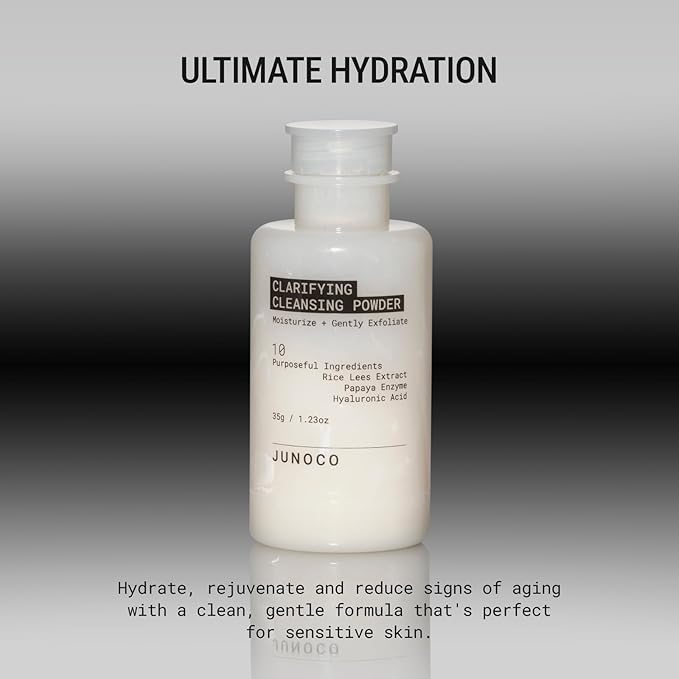 JUNO & Co. JADE Clarifying Cleansing Powder, Refillable Exfoliating Enzyme Face Cleanser to Enhance Smooth, Hydrated Skin