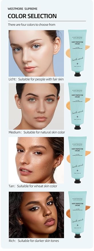 Body Perfector Cream,All-Over Complexion Perfector, Concealer Evens Skin Tone Sweat-Proof Non-fading Makeup, Long-Lasting CC Foundation, Waterproof Transfer-Resistant Skin Tint (RICH)