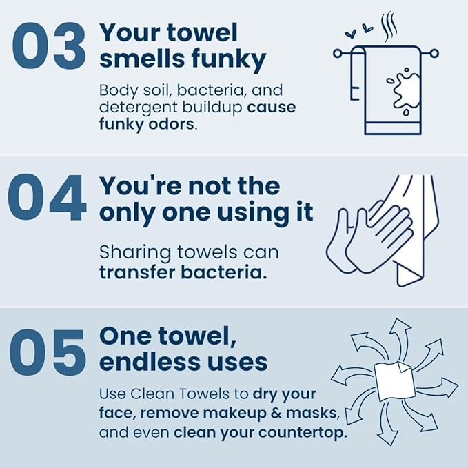 Clean Skin Club Clean Towels XL™, USDA Certified 100‪%‬ Biobased Dermatologist Approved Face Towel, Disposable Makeup Remover Dry Wipes, Facial Wash (4 pack)