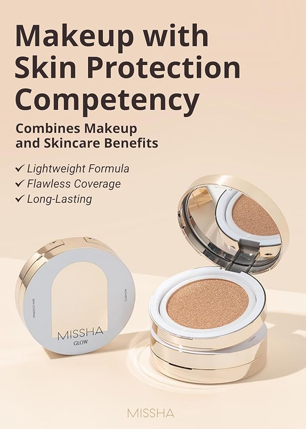 MISSHA Glow Cushion No.25 Warm Beige for Natural Skin Radiant & Moisturizing Skin with Buildable Coverage