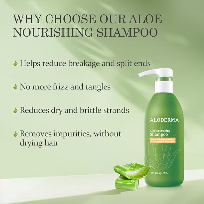 Aloderma Aloe Nourishing Shampoo Featuring Fresh, Organic Aloe Vera for Dry and Damaged Hair - Gently Cleanses and Moisturizes Dehydrated Hair for Soft, Healthy Hair - Alcohol, Paraben-Free - 16oz