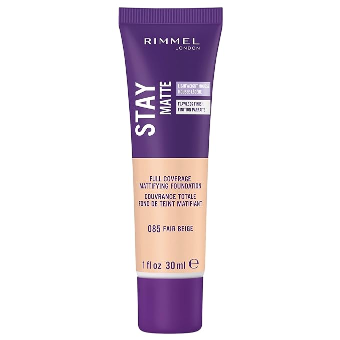 Rimmel London Stay Matte Liquid Mousse - 085 Fair Beige - Foundation, Lightweight, Shine Control, Oil-Free, 1oz