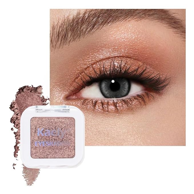 evpct Rose Gold Single Eyeshadow Palette Makeup for Older Women, Amber Rush Brown Shimmer Glitter Sparkly Cream Eye Shadow Palette Brightener Makeup for Older Women, High Pigment Monochrome Eyeshadow