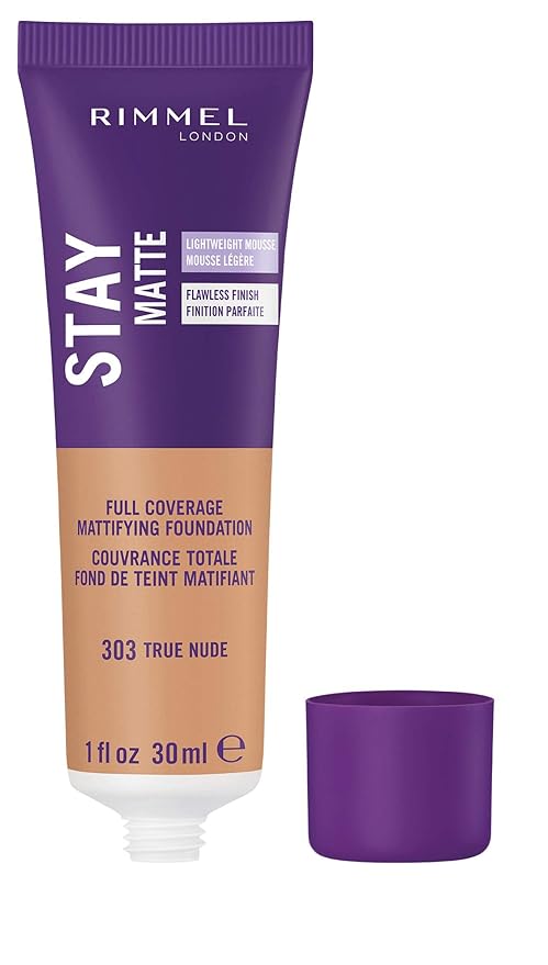 Rimmel London Stay Matte Liquid Mousse - 303 True Nude - Foundation, Lightweight, Shine Control, Oil-Free, 1oz
