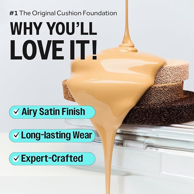 CLIO Kill Cover Founwear Cushion The Original – 20 Shades, Buildable Light to Medium Coverage, Natural Finish, Korean Makeup Foundation, Long-Lasting Skin Fit, 34C PECAN