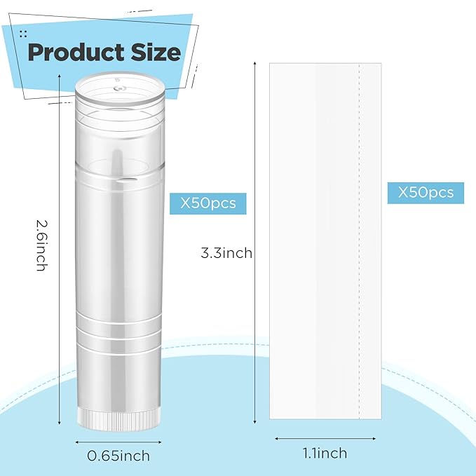 50 Pcs Lip Balm Containers Tubes Empty 3/16 oz Clear Lip Tubes and Shrink Wrap, Lip Gloss Tubes Lip Balm Containers with White Caps Twist Tubes for making Gifts, Travel