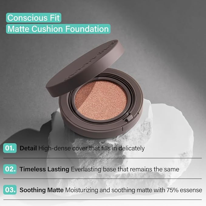 MOONSHOT KOREA Matte Fit Cushion Foundation Full Coverage Matte Finish, Breathable Makeup for Face, Long Lasting, Lightweight K-BEAUTY (23N Cosmic Beige, Matte Fit Cushion)