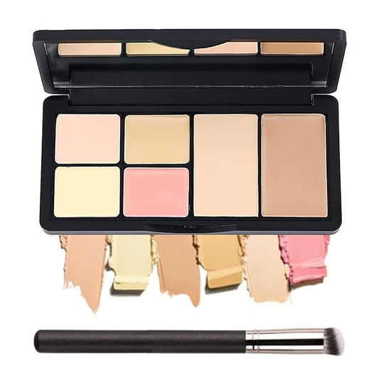 6 Colors Correcting Concealer Palette, Makeup Cream Contour Palette with Brush, Contouring Foundation Highlighting Concealer Palette for Conceals Dark Circles, Redness, Acne, Blemish
