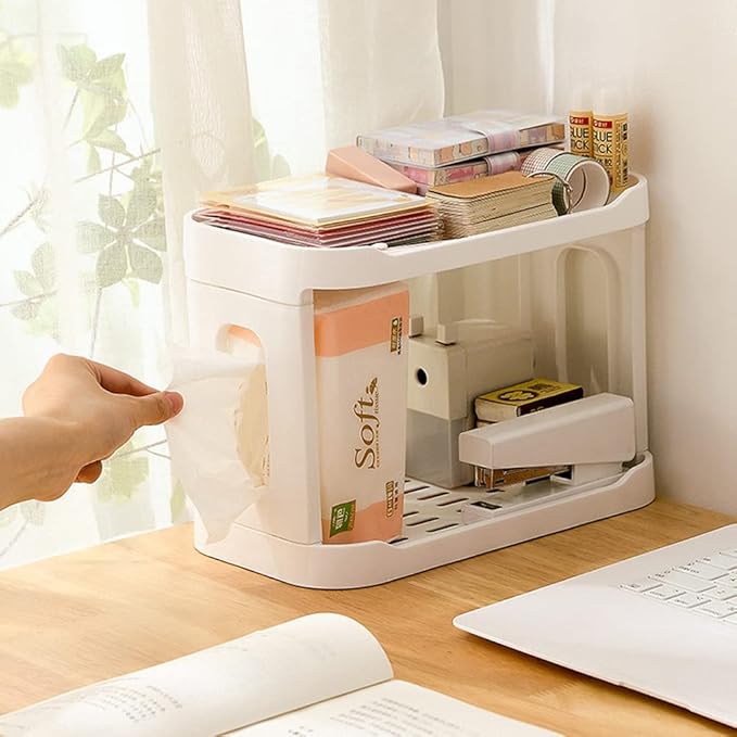 2-Tier Desk Organizers & Dispensers，Mail Holder for Office Desk Organization，Kitchen Spice Rack or Bathroom Countertop Organizer, Gift for Teachers, Classmates, and Friends,White