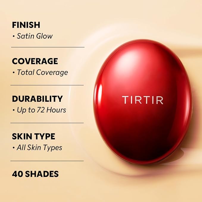 TIRTIR Mask Fit Red Cushion Foundation | Full coverage, Weightless, Skin fit, Satin Glow Finish, Korean Makeup BB Foundation, beauty, Tattoo cover up, Buildable (#43N Deep Cocoa, 0.63 Fl Oz)