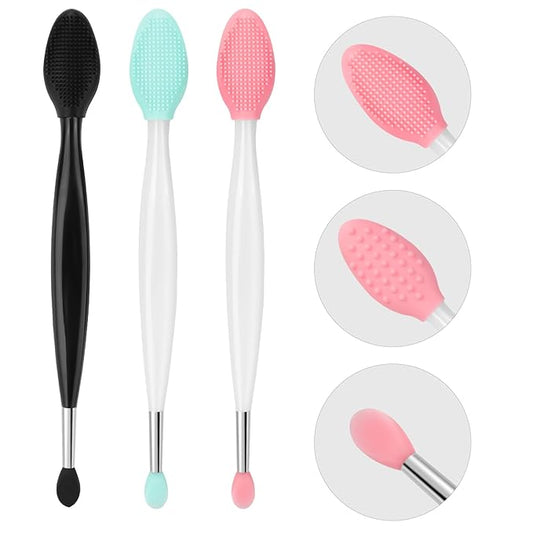Unaone Lip Scrub Brush - 3 PCS Dual-ended Lip Scrubber Exfoliator and Silicone Lip Brush, 2-in-1 Silicone Lip Scrub Tool Lip Mask Applicator, Gentle Exfoliator & Applicator for Soft