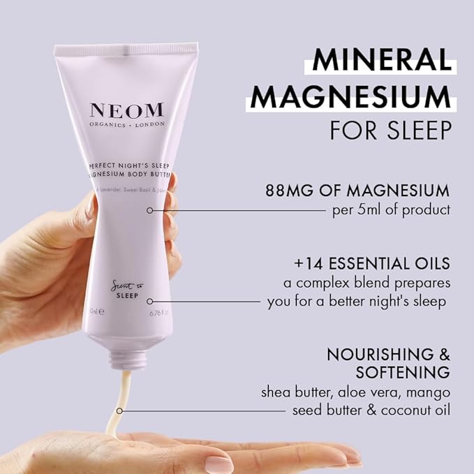 Neom - Magnesium Body Butter | 6.76 Fl Oz (200ml) | Lavender, Chamomile, & Patchouli | Lotion for Sleep with Essential Oils | 100% Natural Fragrances | Nourish & Soften | Signature Sleepy Scent