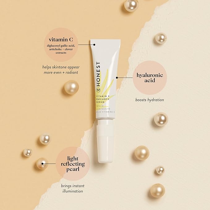 Honest Beauty Mini Vitamin C Brightening Serum | Improves Skin Tone + Complexion | Vitamin C, Pearl, Hyaluronic Acid | EWG Verified + Cruelty Free | Travel Size, 0.33 fl oz