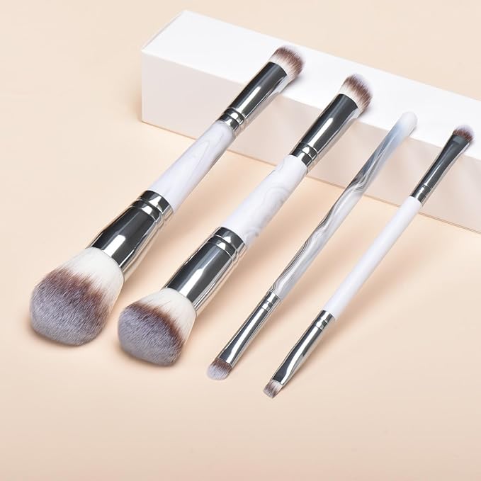 4 pcs makeup brushes, double head makeup brush set, loose powder powder blusher foundation make-up concealer eye shadow eyebrow brush, multi-purpose makeup tools