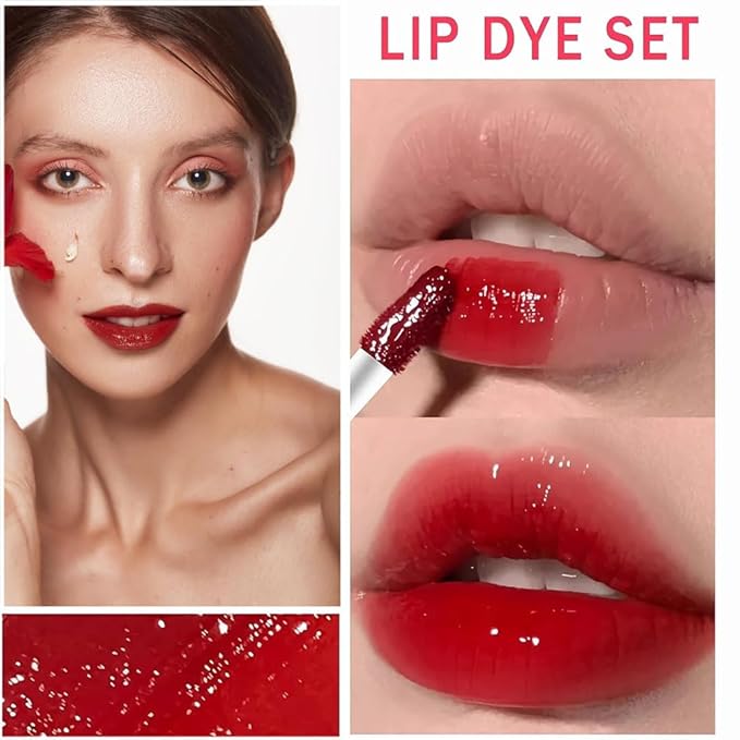 6 Colors Lip Tint Stain Korean Lip Gloss, Matte Velvet Lip Tint Natural Plumping Lip Stain, Multi-Use Lip and Cheek Tint Mini Liquid Lipstick, Long lasting Non-Stick Cup Waterproof, Lip Color Makeup