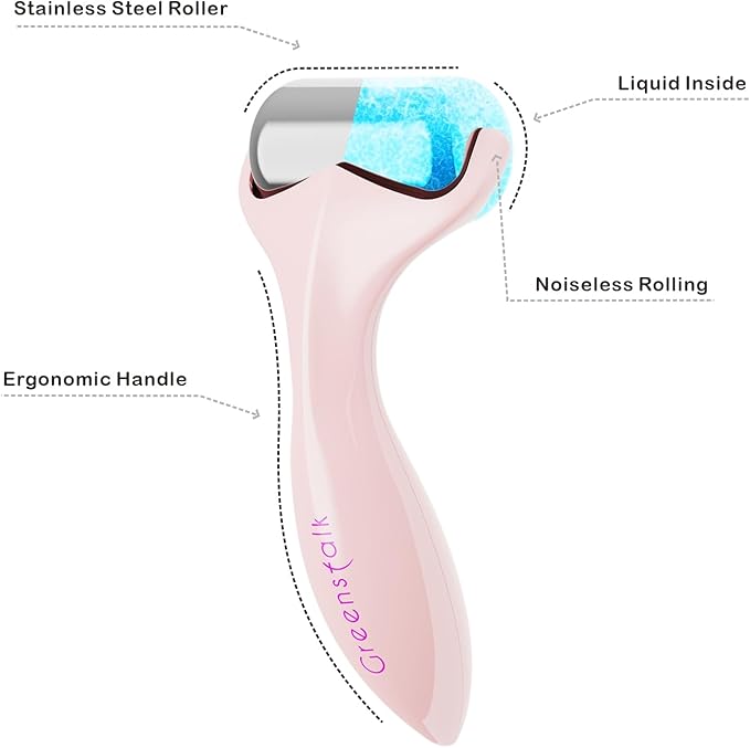 Greenstalk Ice Roller for Face & Eyes – Medical-Grade Stainless Steel Cooling Face Roller for Puffiness Relief, Dark Circles, Skincare Routine – Dual Cold & Warm Therapy, Ergonomic Design