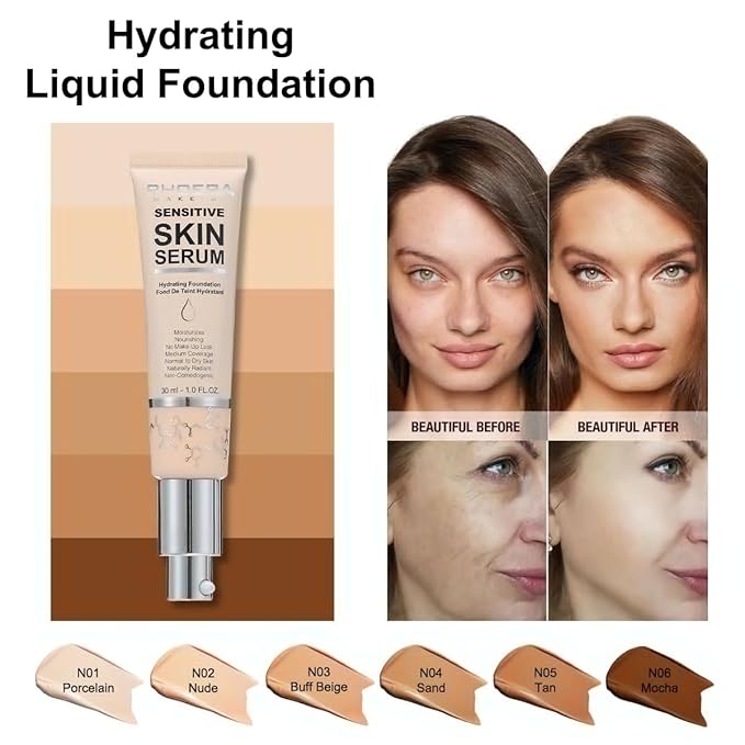 PHOERA Essence Foundation, Hypoallergenic Full Coverage Foundation Serum, Hydrating Light, Matte Oil Control.(N03 Buff Beige, norm)