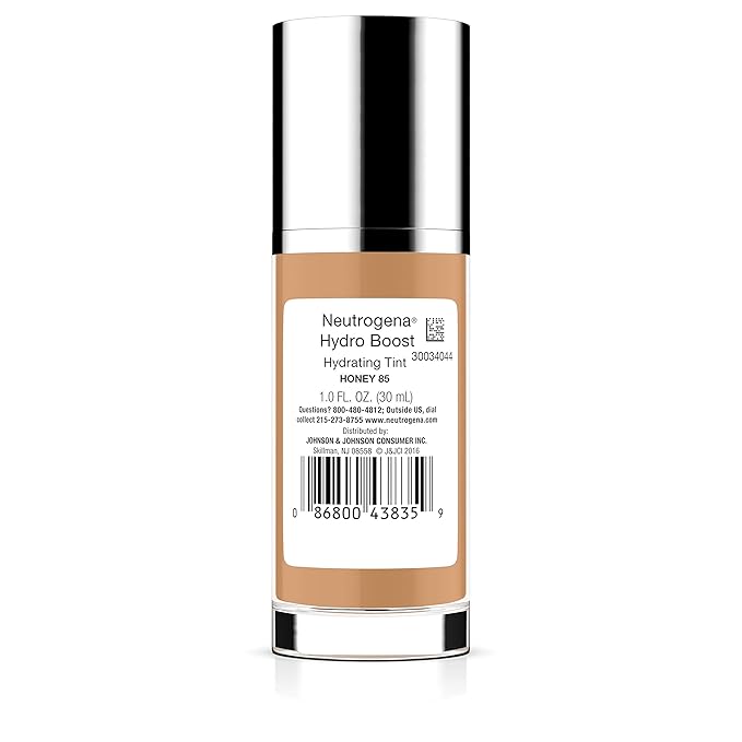 Neutrogena Hydro Boost Hydrating Tint Foundation Makeup for Dry Skin, with Hyaluronic Acid, Lightweight Oil-Free Water Gel, Non-Comedogenic, 85 Honey Color 1.0 fl. oz