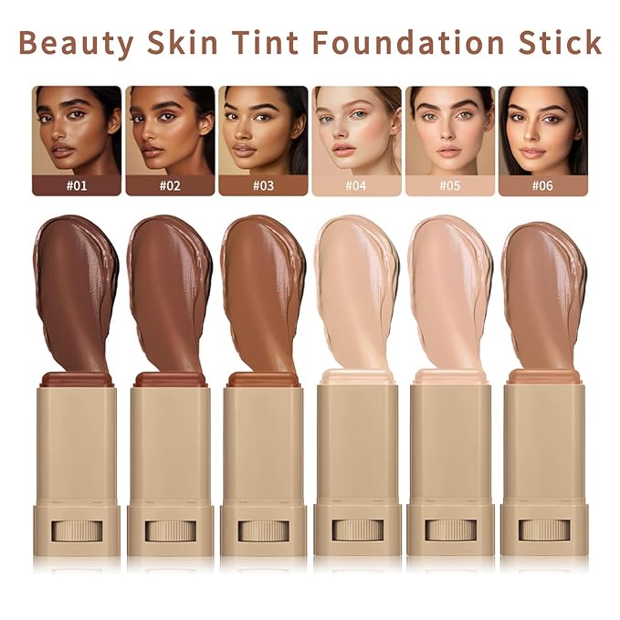 Foundation Stick - Skin Tint & Contour Stick, Serum-Boosted Beauty Balm, Buildable Coverage, Natural Finish, Long-Lasting Wear, For Many Skin Tones (03#)