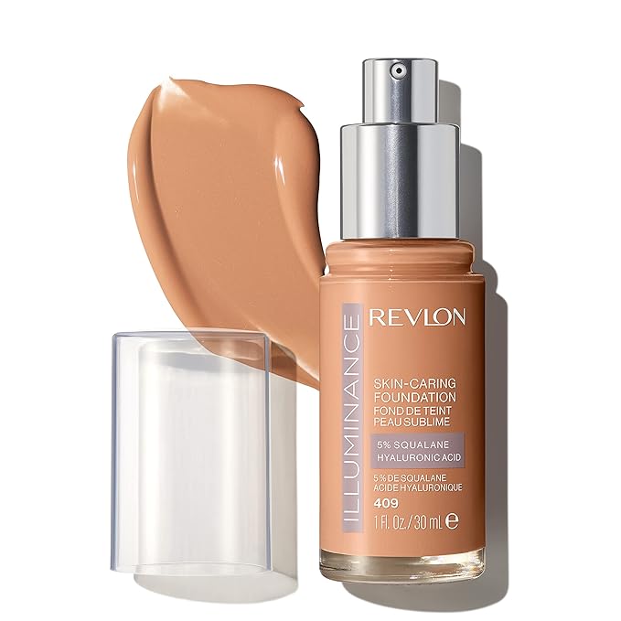 Revlon Illuminance Skin-Caring Liquid Foundation, Hyaluronic Acid, Hydrating and Nourishing Formula with Medium Coverage, 409 Brulee (Pack of 1)