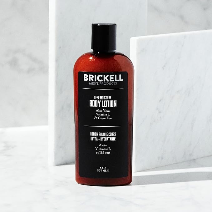 Brickell Men's Deep Moisture Body Lotion for Men, Natural and Organic Protects and Hydrates Dry Skin, 8 Ounce, Unscented