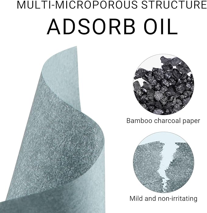 KYDA 200 Sheets Bamboo Charcoal Oil Blotting Paper with Mirror and Puff, Refills Included, Face Oil Absorbing Sheets, Makeup Friendly Oil Control Paper, Travel Size Oil Control Film