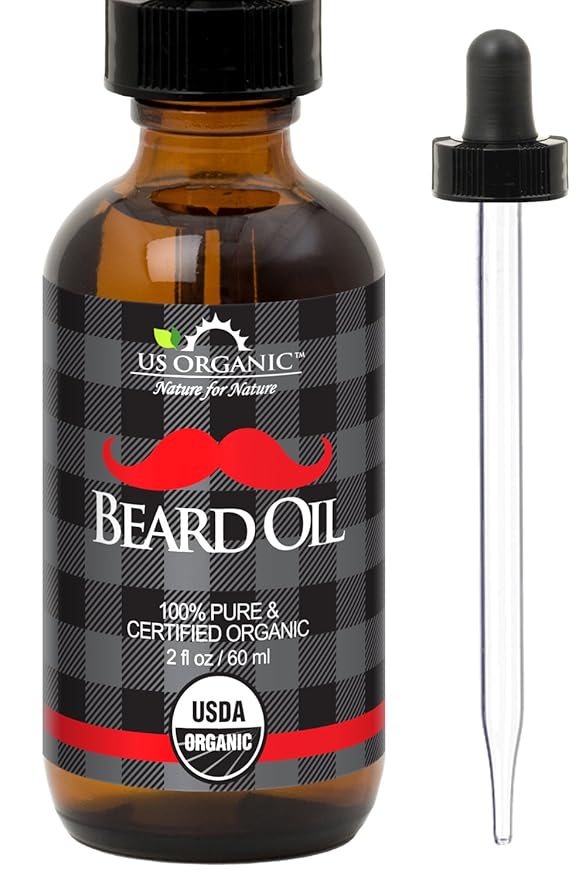 US Organic Beard Oil, 100% Pure, USDA Certified, Softens, shine, moisturizes, Amber Glass Bottle with Eye Dropper, 2 Ounce